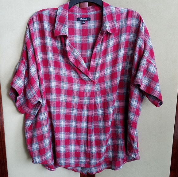 Madewell Tops - Madewell Courier Oversize Fairfax Plaid Top L